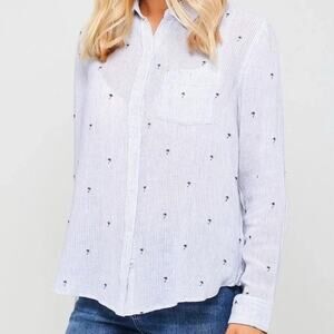 Rails Charli Mini Palms Royal Stripe Button Down Linen Blend Shirt Size Small